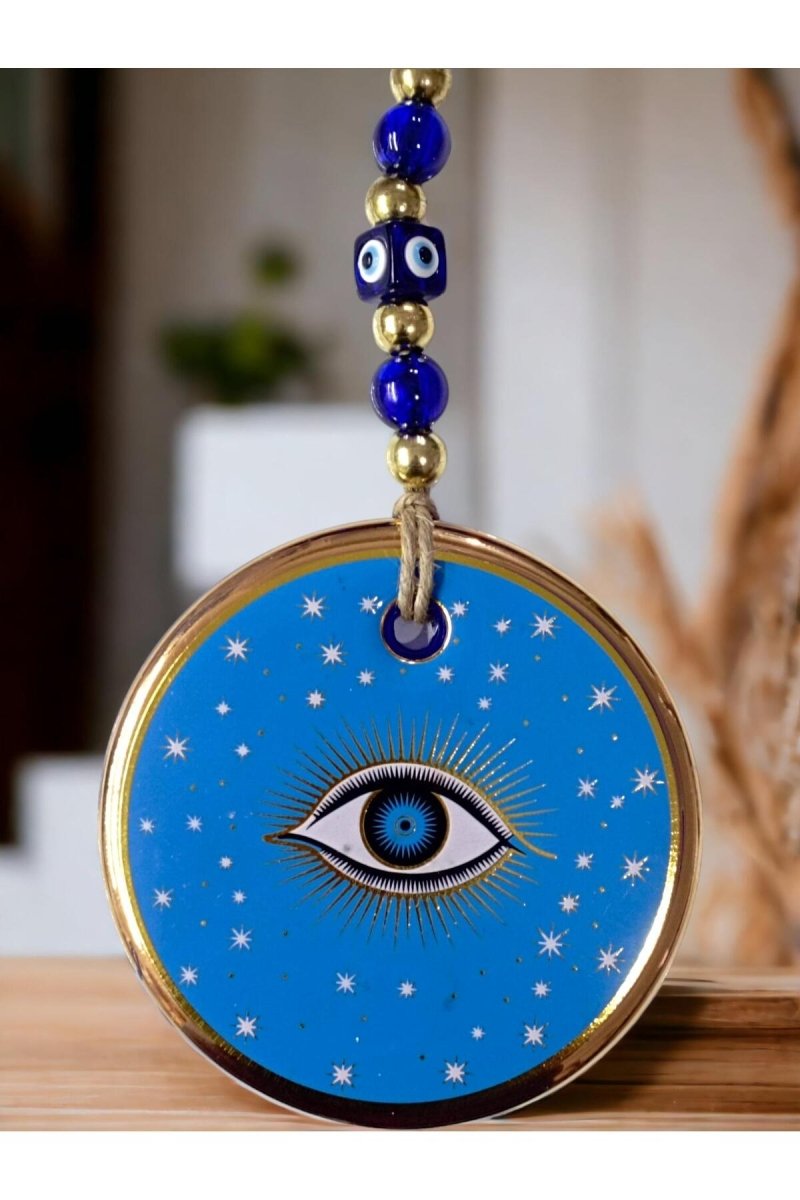 Blue Color Star Motif Eyed Glass Wall Ornament - TryAladdin