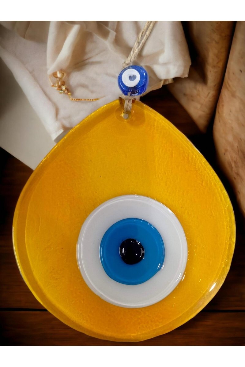 Blue Nazar Beaded Transparent Honey Color Drop Pattern Handmade Wall Ornament - TryAladdin