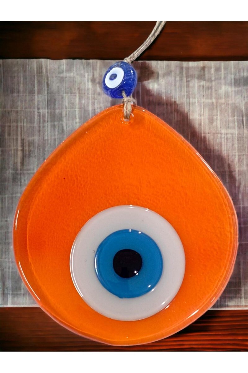 Blue Nazar Beaded Transparent Orange Color Drop Pattern Handmade Wall Ornament - TryAladdin