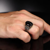 Tesbihevim | Chain Series Men's Silver Ring with Onyx Stone - TryAladdin