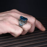 Tesbihevim | Men's Silver Ring with Aqua Marin Stone - TryAladdin