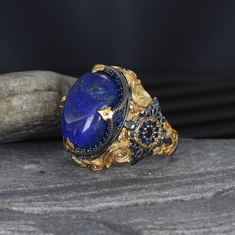 Tesbihevim | Men's Silver Ring with Lapis Lazuli Stone - TryAladdin