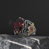 Tesbihevim | Men's Silver Ring with Red Zircon Stone - TryAladdin