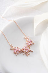 Nereze | Sparkling Model Pink Stone 3 - Piece Flower Necklace - TryAladdin