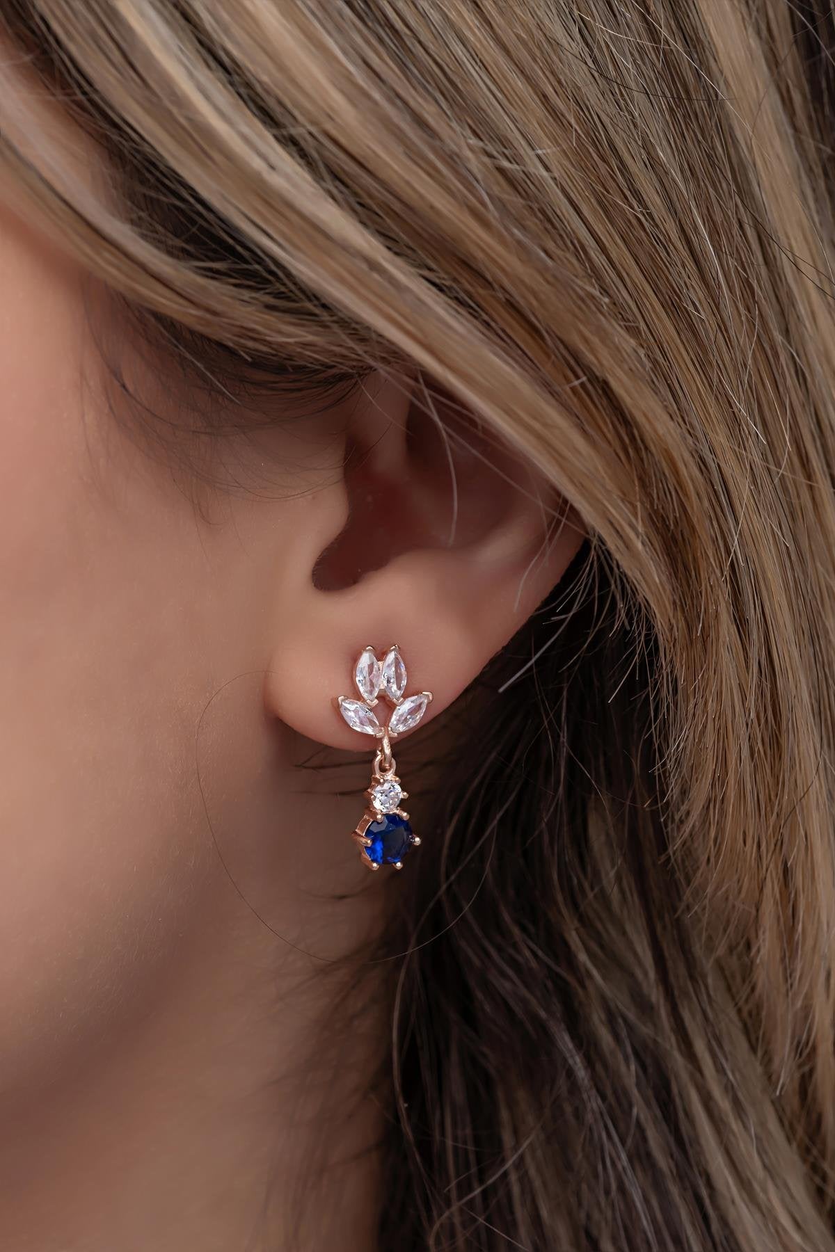 Nereze | Shuttle Zirconia Stone with Dangling Blue Solitaire Earrings - TryAladdin