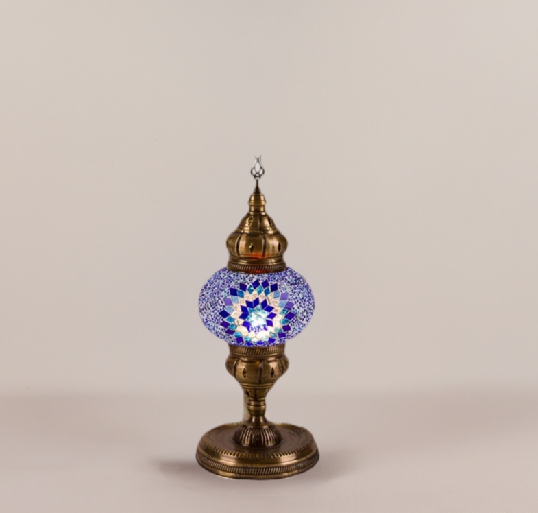 HND Handicraft | Handmade Glass Mosaic Desk Lamp, Blue and White Star - TryAladdin