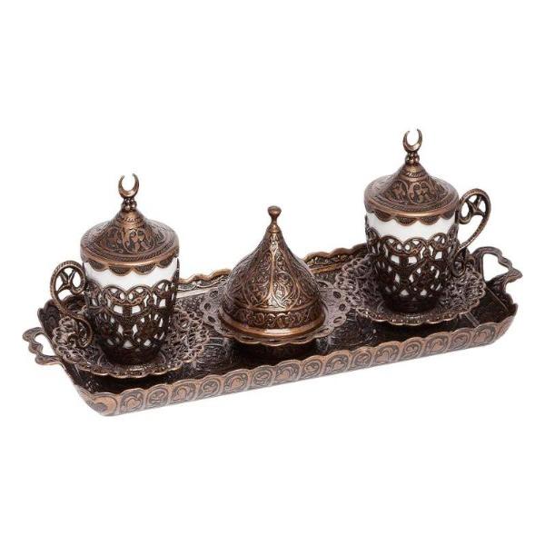 Acar | Coffee Set of Two With Metal Tray And Candy Bowl - Antique Copper - TryAladdin