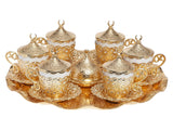 Acar | Gold Coffee Set of Six With Metal Tray And Candy Bown - Poppy Design - TryAladdin