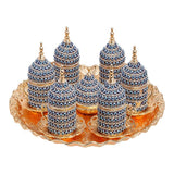 Acar | Nazar Beaded Turkish Tea Set of Six With Metal Tray And Candy Bowl - Gold - TryAladdin