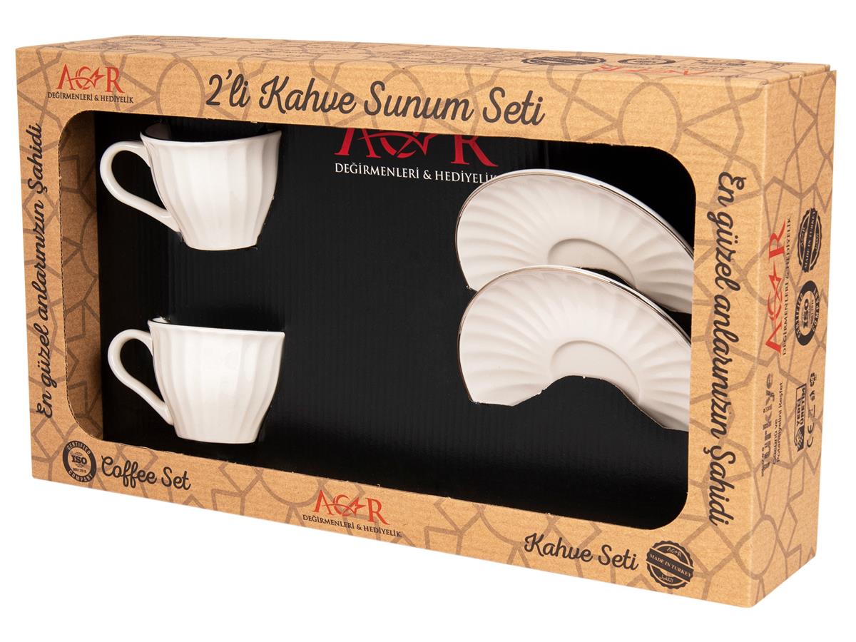 Acar | Porcelain Turkish Coffee Set of Two - Charisma - White - TryAladdin