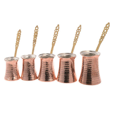 Acar | Turkish Coffee Pot Set of Five Metal Handle - Copper - TryAladdin