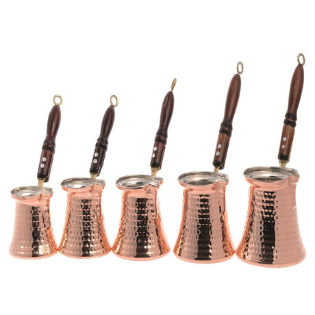 Acar | Turkish Coffee Pot Set of Five Wooden Handle - Copper - TryAladdin