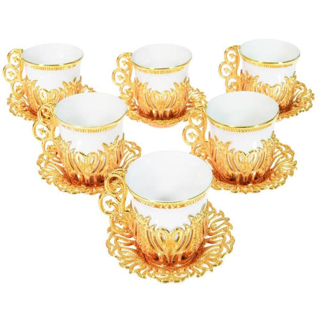 Acar | Turkish Coffee Set of Six - Tulip - Green - Gold - TryAladdin