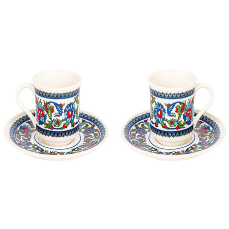 Acar | Turkish Coffee Set of Two + Coffee Pot - Porcelain - Topkapi - White - TryAladdin