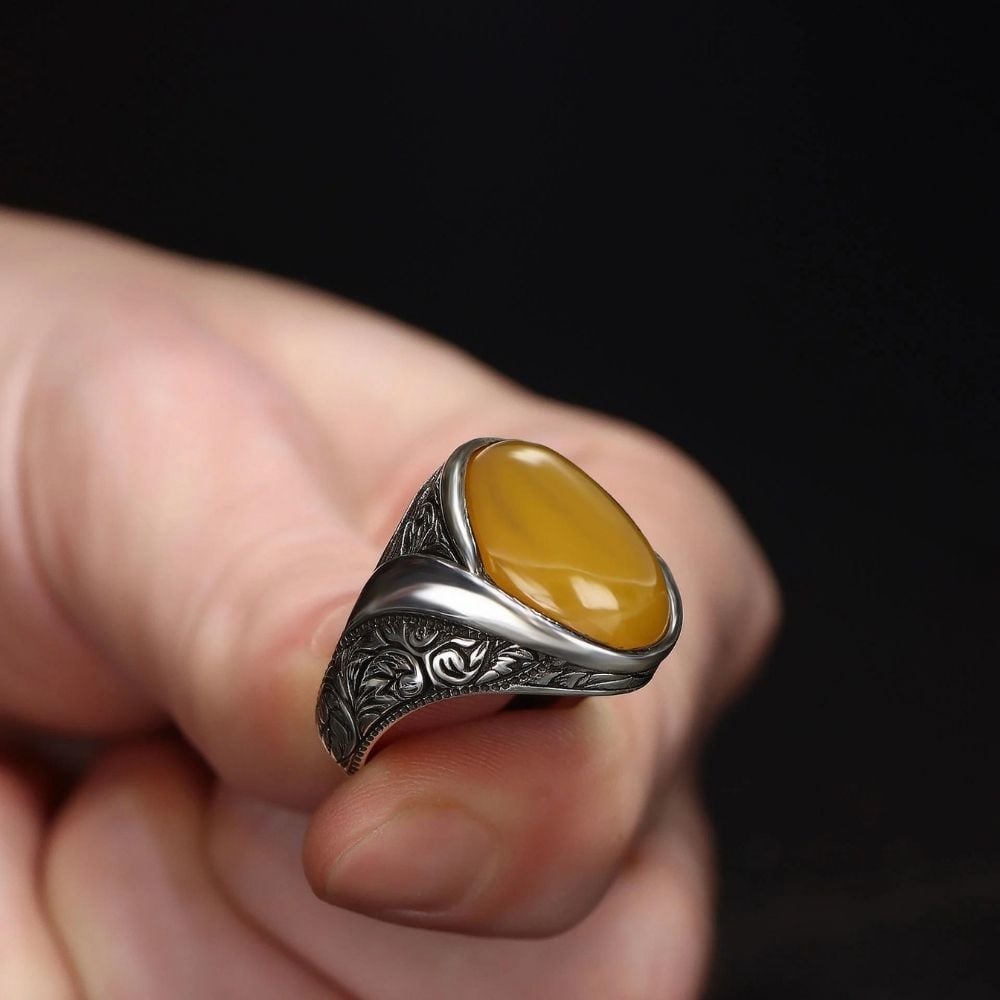 Tesbihevim | Men's Silver Ring with Agate Stone - TryAladdin