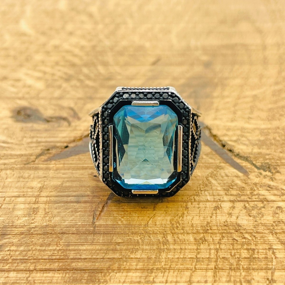 Aquamarine Stone Silver Ring - TryAladdin