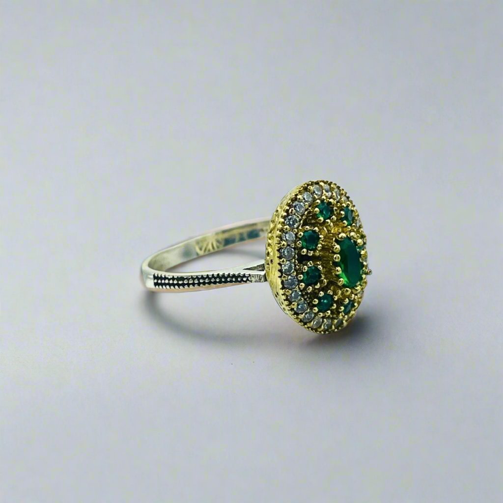 Istanbul Jewelry | Emerald Ottoman Style Handmade Silver Ring - TryAladdin