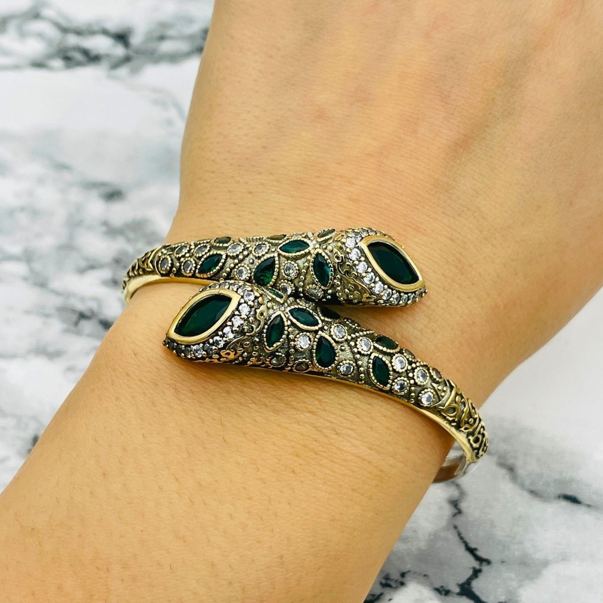 Istanbul Jewelry | Handmade Emerald Stone Ottoman Silver Bracelet - TryAladdin