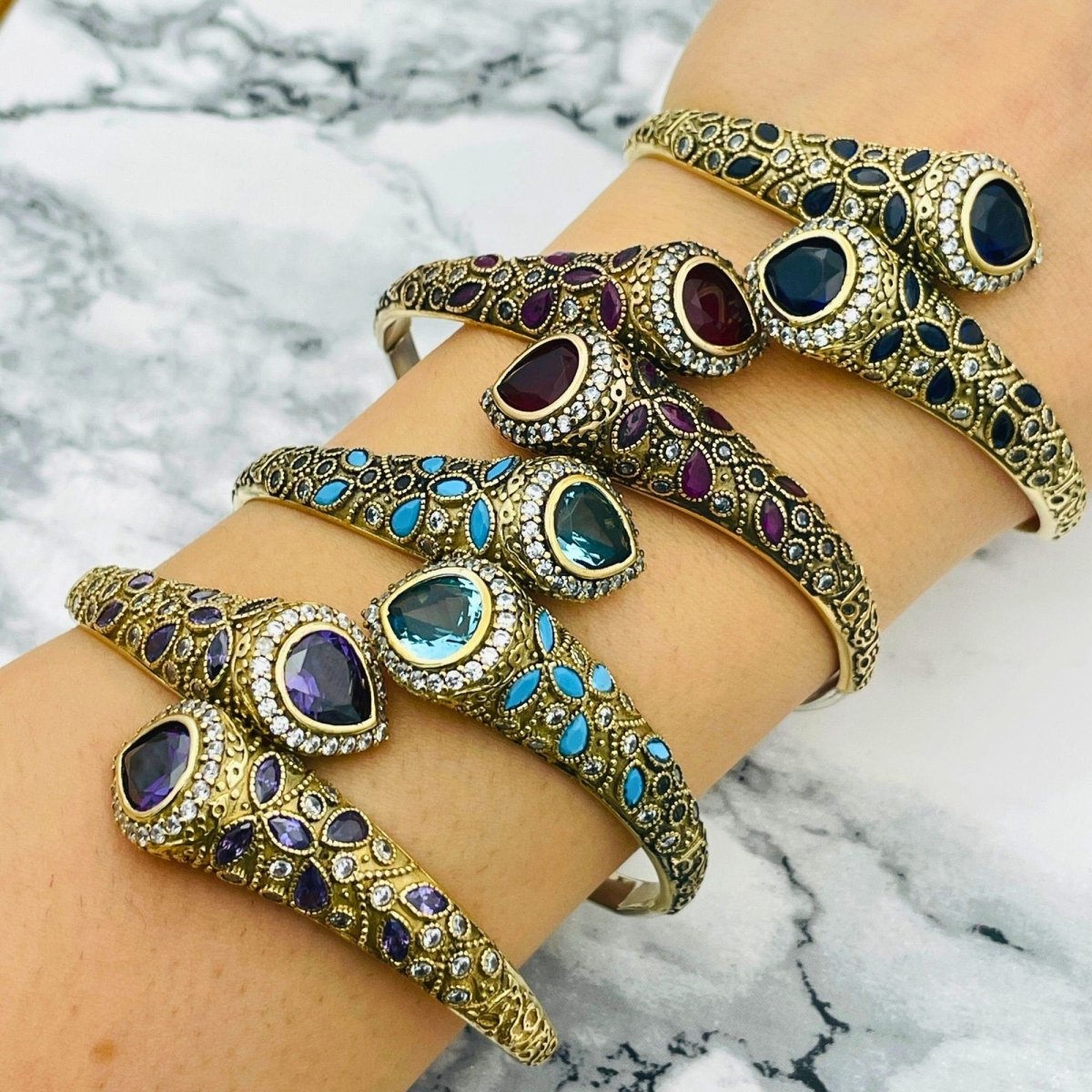 Istanbul Jewelry | Handmade Sapphire Drop Ottoman Silver Bracelet - TryAladdin