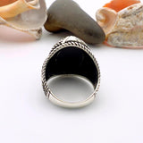 Black Onyx Oval Stone Silver Men's Ring - TryAladdin