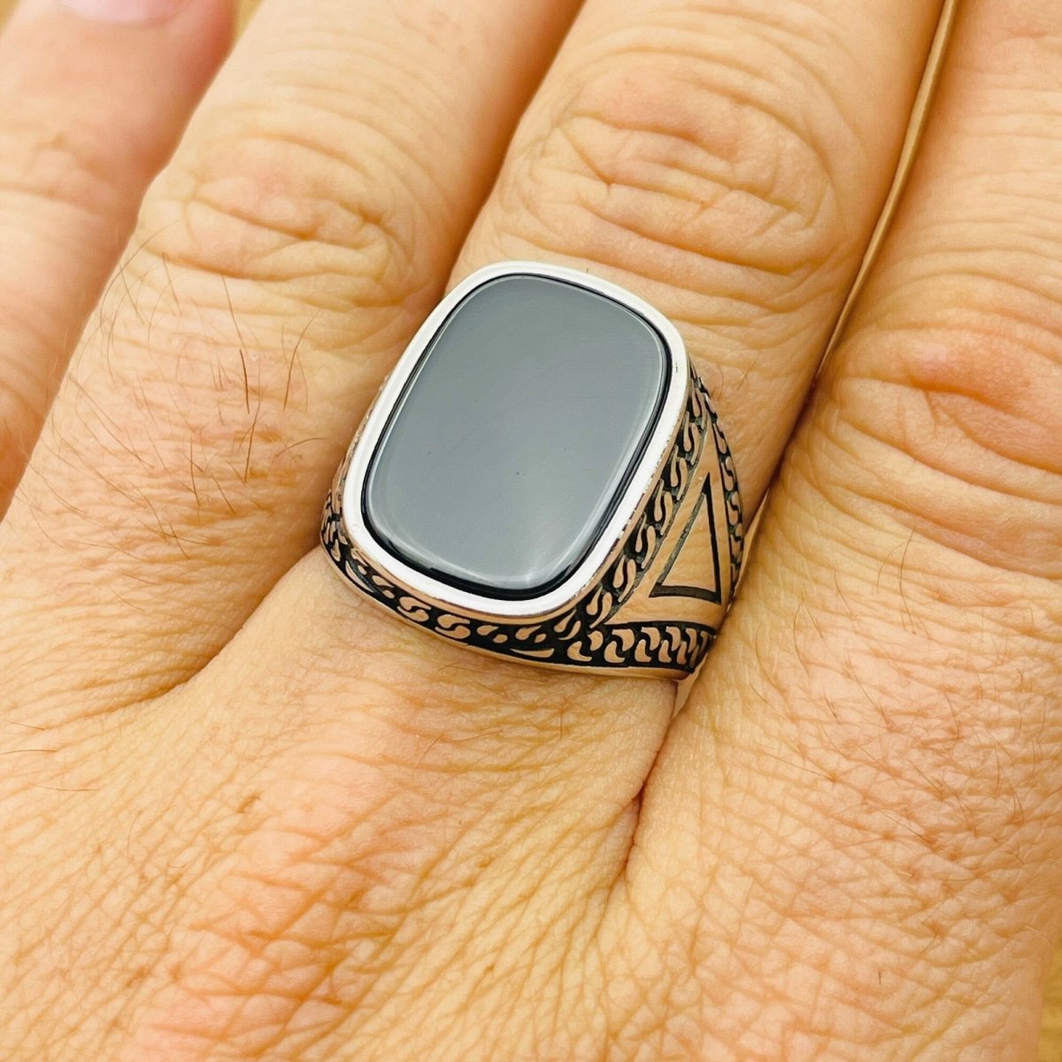 Black Onyx Silver Ring - TryAladdin