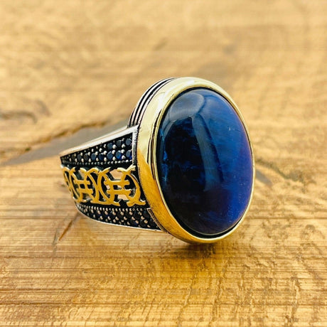 Blue Lapis Lazuli Signet Silver Ring - TryAladdin