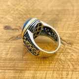 Blue Lapis Lazuli Signet Silver Ring - TryAladdin