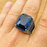 Blue Sapphire Silver Ring - TryAladdin