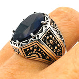 Blue Sapphire Stone Men's Silver Ring - TryAladdin