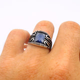 Blue Sapphire Stone Silver Ring - TryAladdin