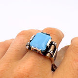 Blue Turquoise Squared Stone Unisex Ring - TryAladdin