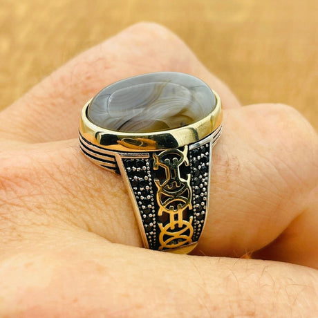 Brown Agate Silver Ring for Men - TryAladdin