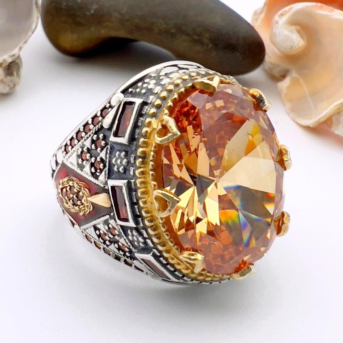 Champagne Citrine Oval Stone Men's Ring - TryAladdin