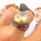 Champagne Citrine Oval Stone Men's Ring - TryAladdin