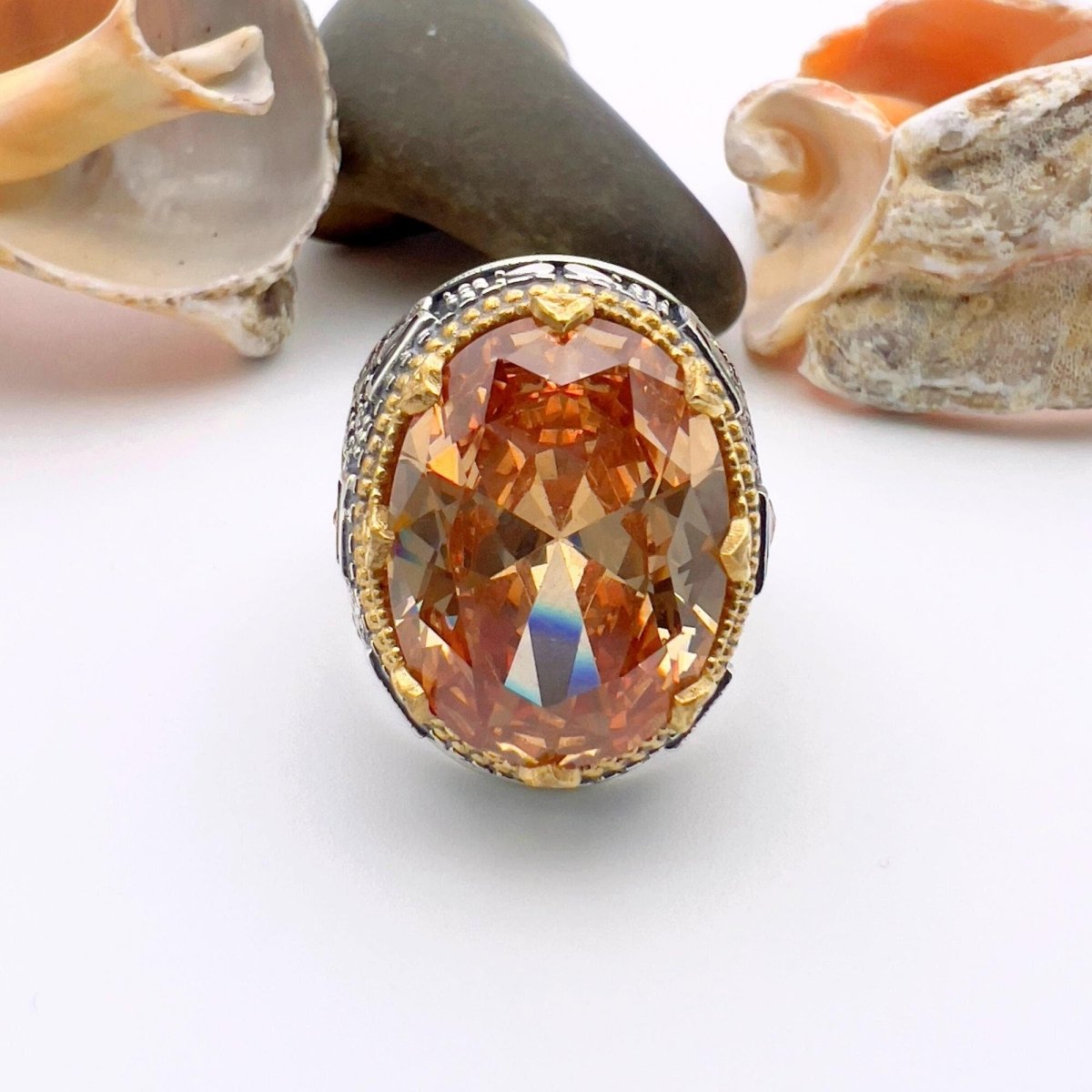 Champagne Citrine Stone Silver Ring - TryAladdin