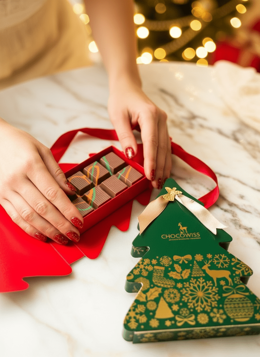 Chocowiss Festive Tree Gift Box - Dubai - Style Pistachio & Kadaif Pralines - 200g - TryAladdin