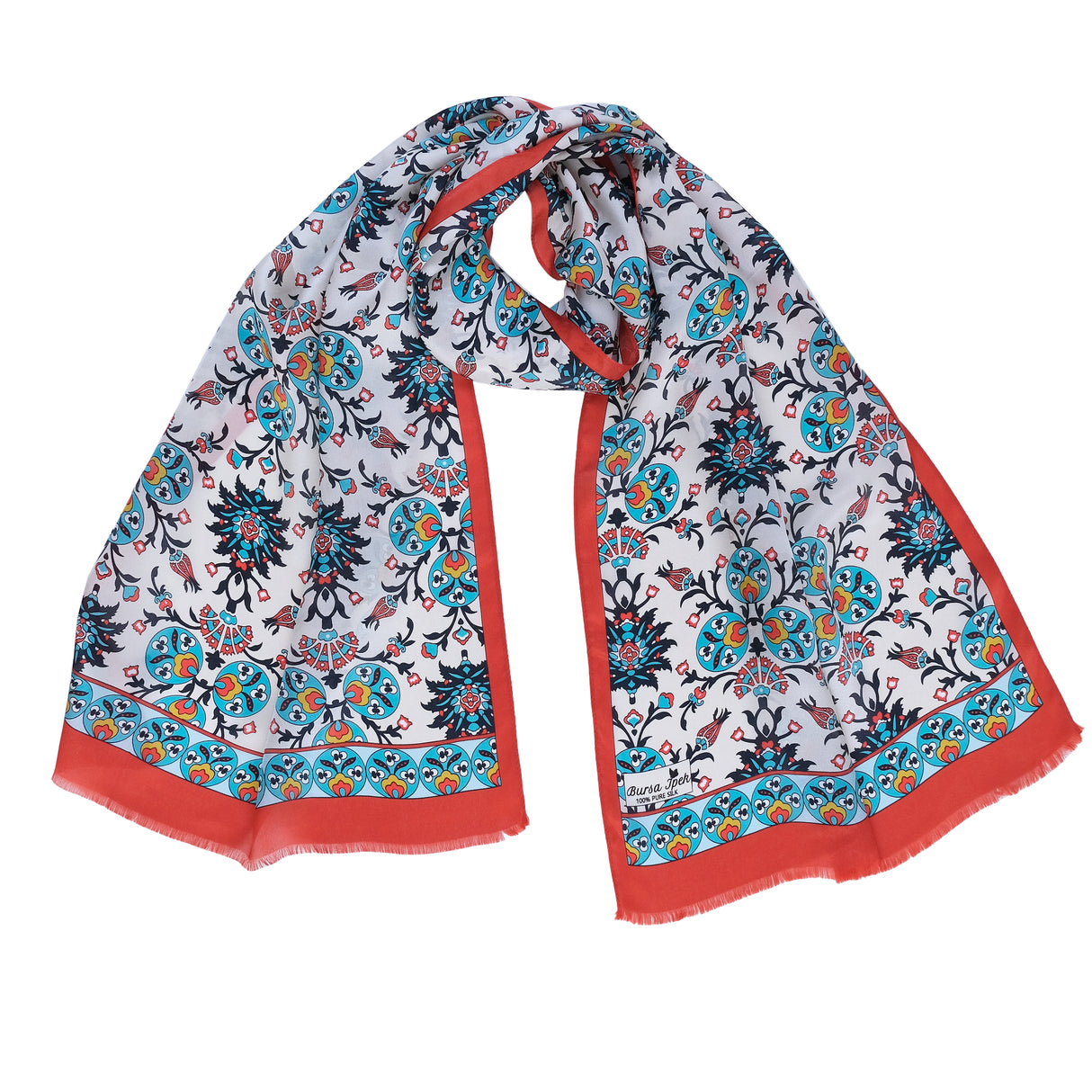 Cintemani Breathable Silk Scarf in Blood Red & Deep Sky Blue - TryAladdin