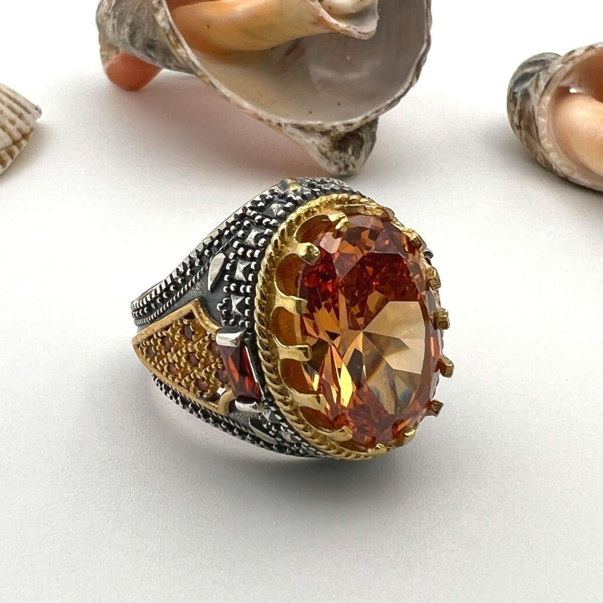 Citrine Stone Silver Unisex Ring - TryAladdin