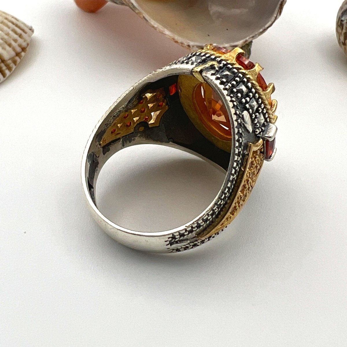 Citrine Stone Silver Unisex Ring - TryAladdin