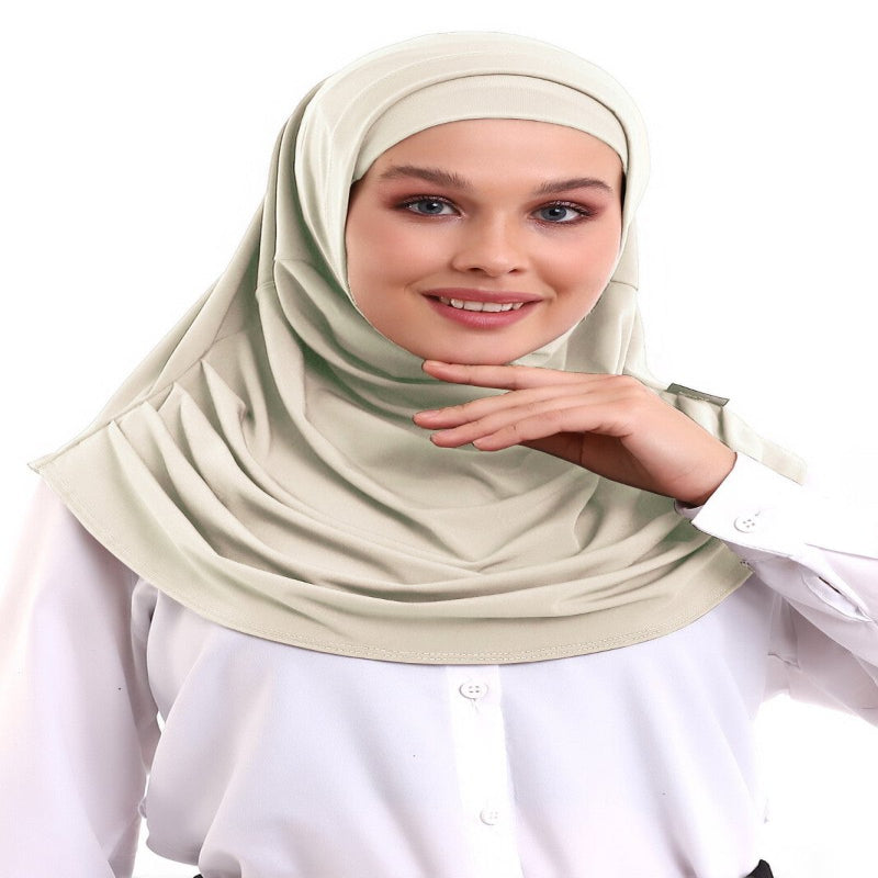 Cream Adult Bonnet Hijab Ready to Wear Practical Scarf - TryAladdin