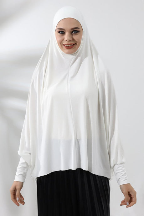 Cream Ready to Wear Practical Hijab Sleeveed Combed Cotton Souffle Scarf Hijab - TryAladdin