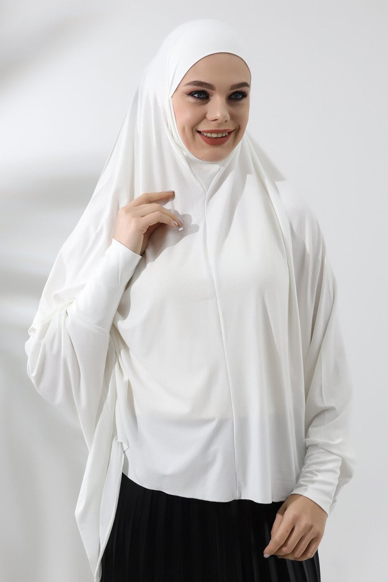 Cream Ready to Wear Practical Hijab Sleeveed Combed Cotton Souffle Scarf Hijab - TryAladdin