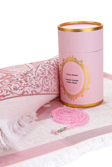 Cylender Boxed Prayer Rug and Pearl Tasbih Gift Set. Pink - TryAladdin