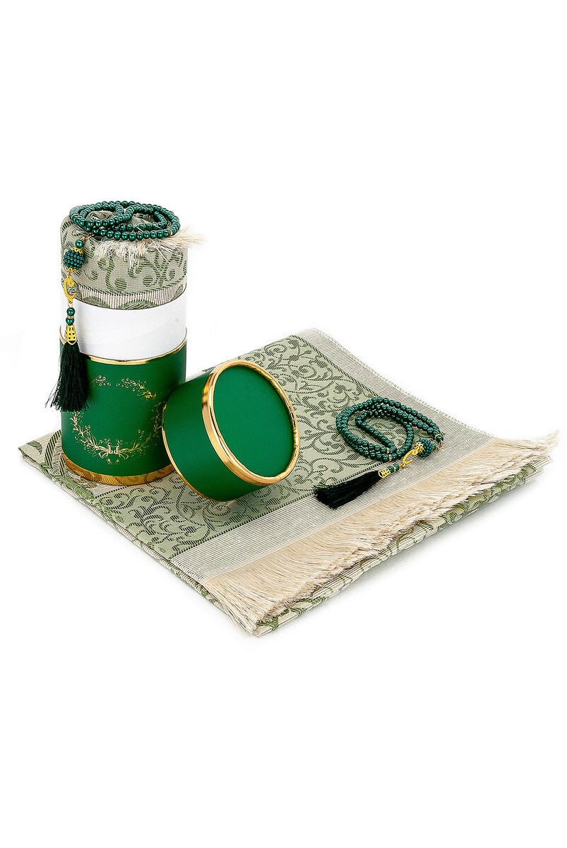 Cylender Boxed Prayer Rug Set, Green - TryAladdin