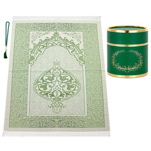 Cylender Boxed Prayer Rug Set, Green - TryAladdin