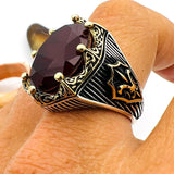 Dark Red Tourmaline Oval Stone Men's Ring - TryAladdin