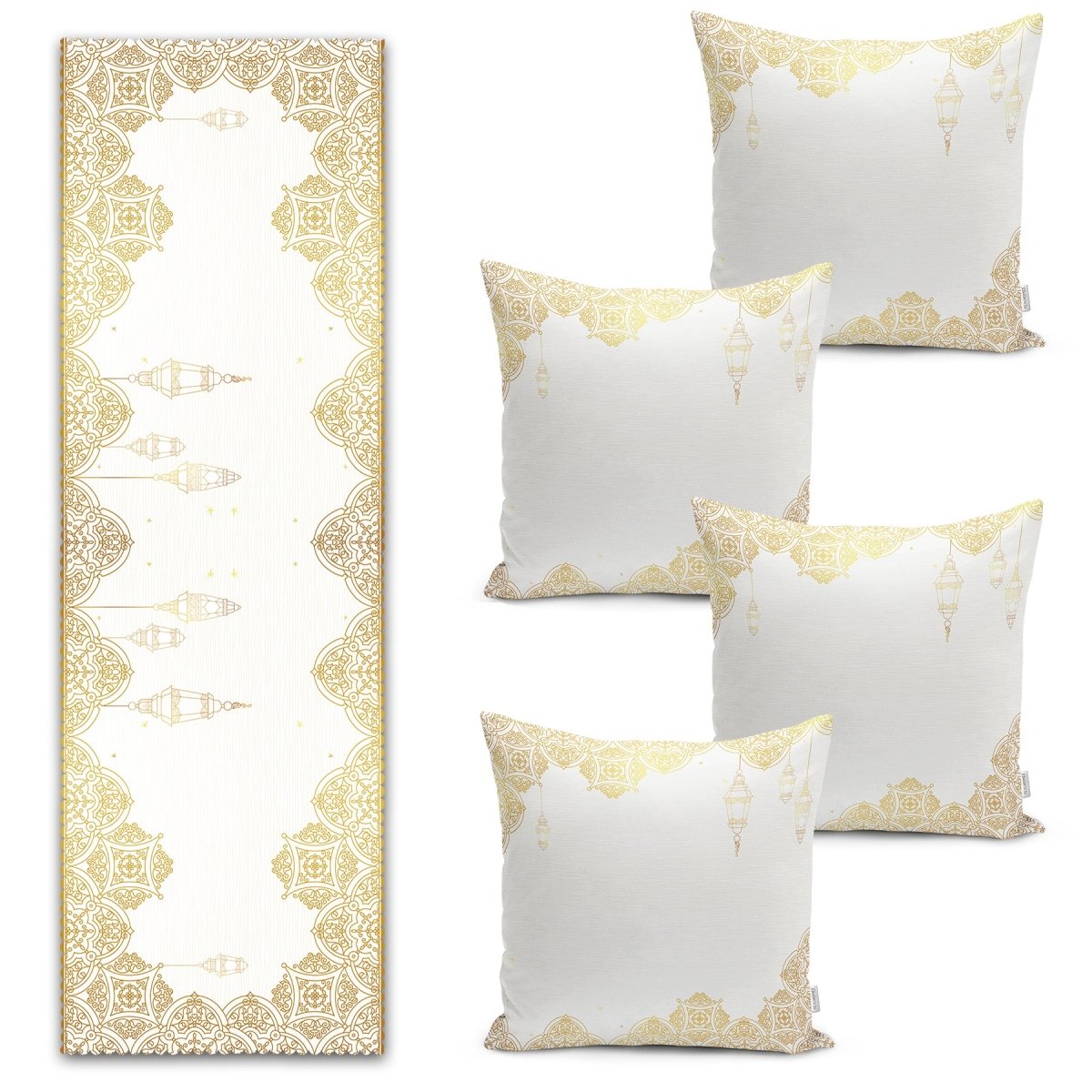 Digital Printed Runner and Cushion Pillow Cover Set with Arabian Lantern Design - TryAladdin