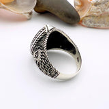 Eagle Detailed Men's Black Zircon Stone Silver Ring - TryAladdin