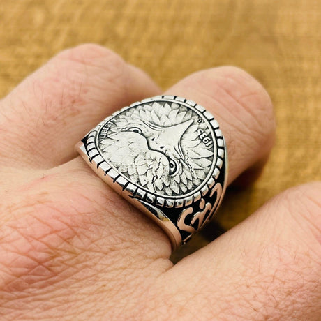 Eagle Face Model Silver Men's Ring - TryAladdin