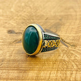 Green Agate Signet Men's Silver Ring - TryAladdin